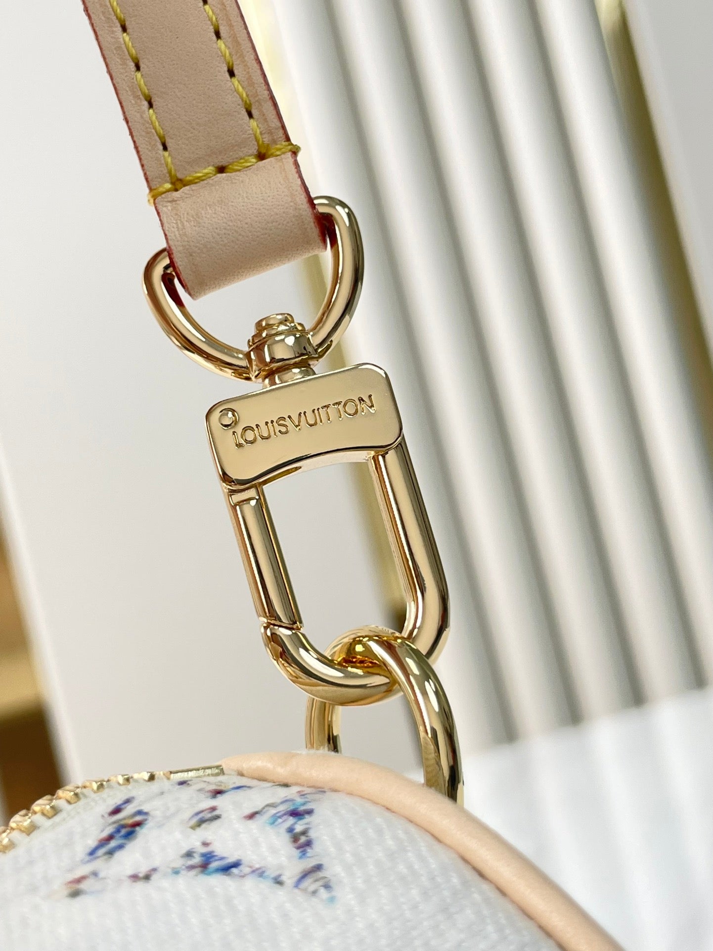 SPEEDY BANDOULI¨¨RE 20 IN WHITE MONOGRAM JACQUARD FABRIC AND BEIGE CALFSKIN TRIM