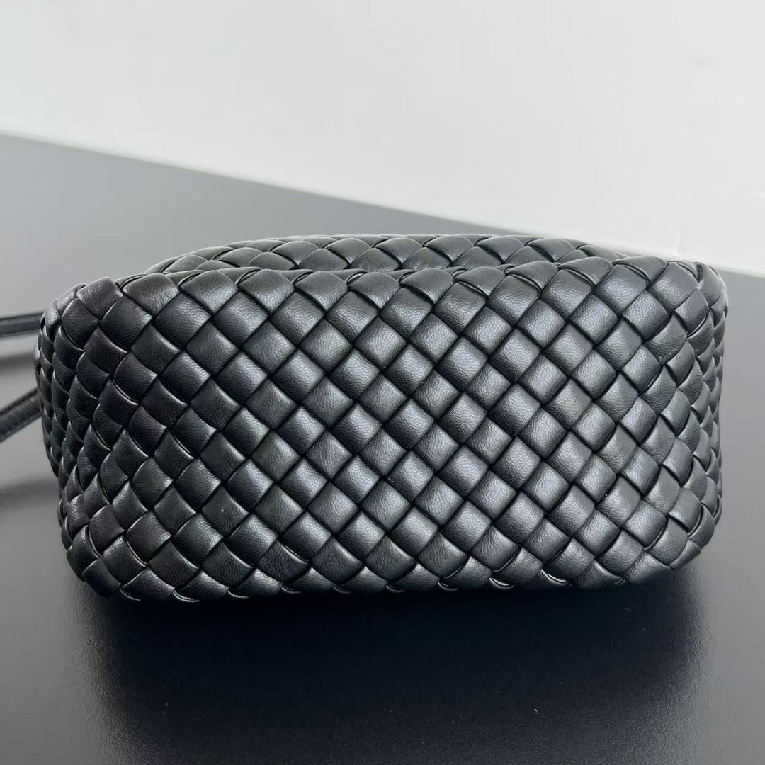 BV Small Cobble Top Handle 23cm Black Lambskin
