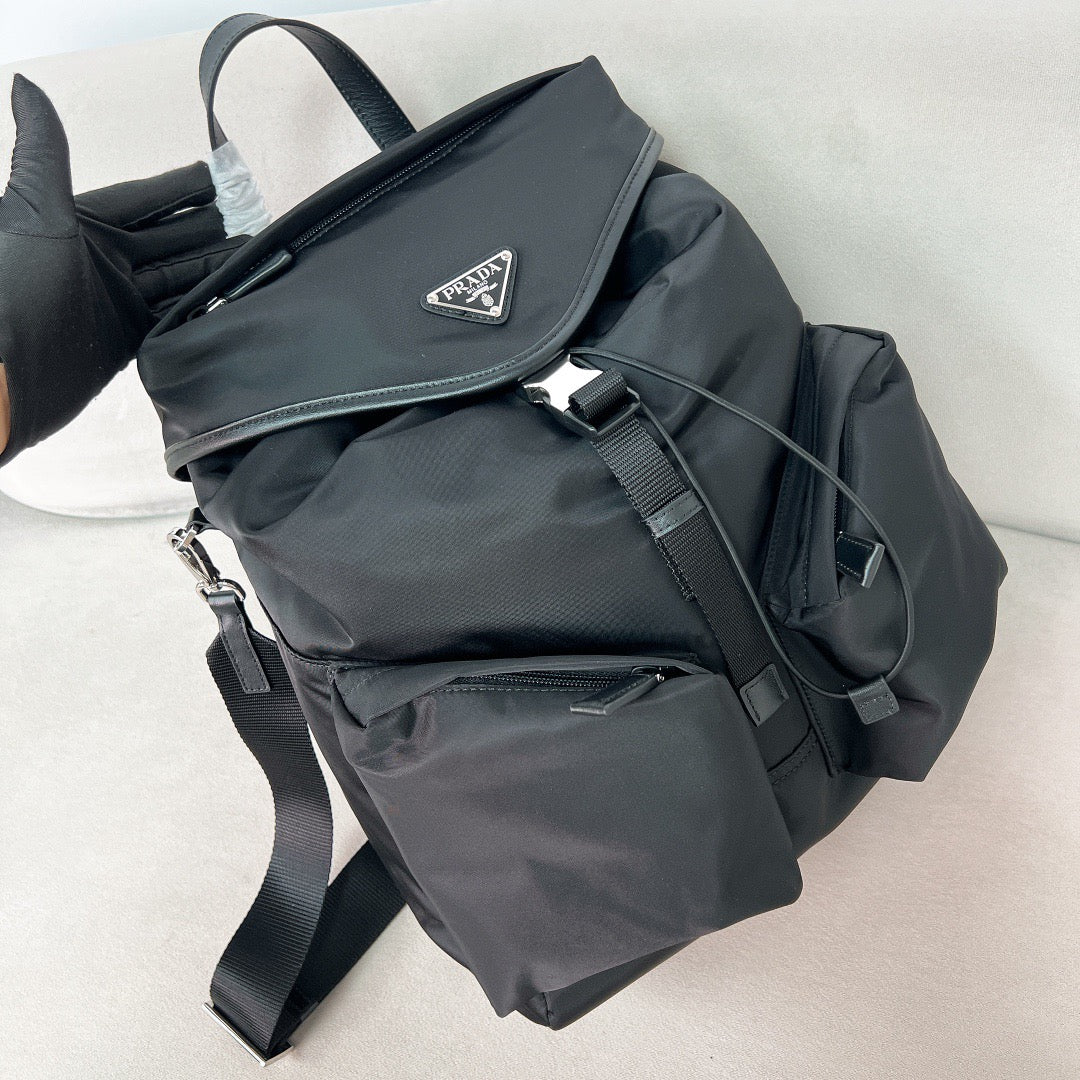 PRA BACKPACK 38 IN BLACK RE-NYLON AND SAFFIANO LEATHER