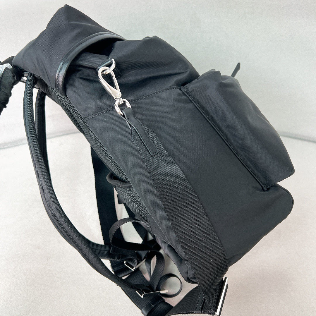 PRA BACKPACK 38 IN BLACK RE-NYLON AND SAFFIANO LEATHER