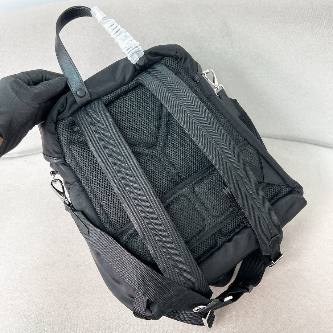PRA BACKPACK 38 IN BLACK RE-NYLON AND SAFFIANO LEATHER