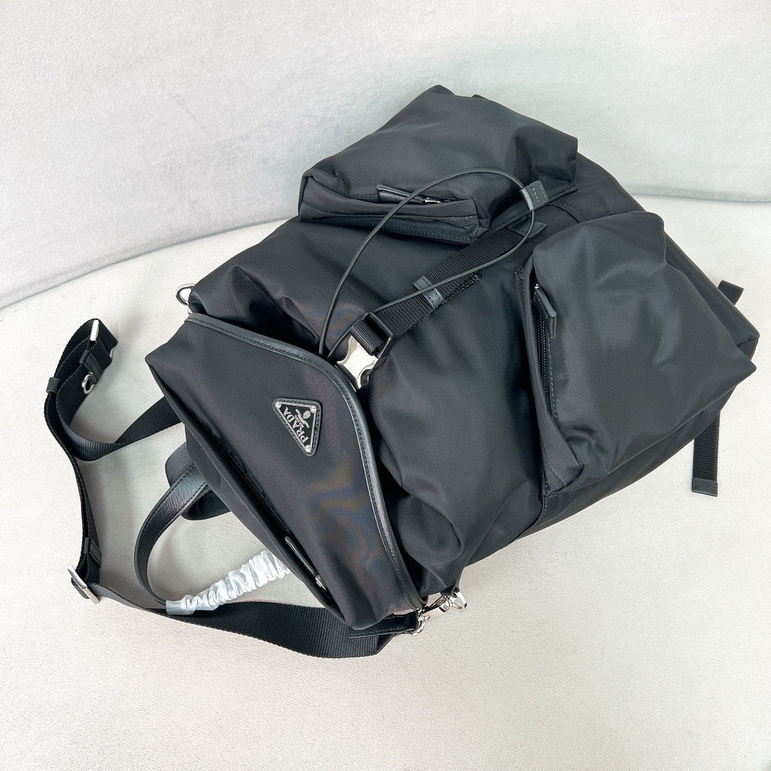 PRA BACKPACK 38 IN BLACK RE-NYLON AND SAFFIANO LEATHER