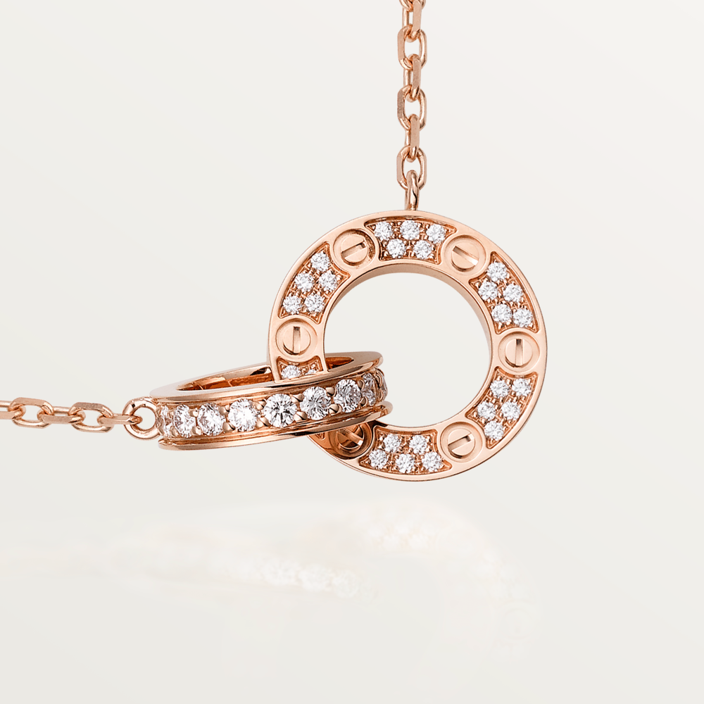 DIANA LOVE 7.6MM NECKLACE ROSE GOLD AND SILVER FULL DIAMOND