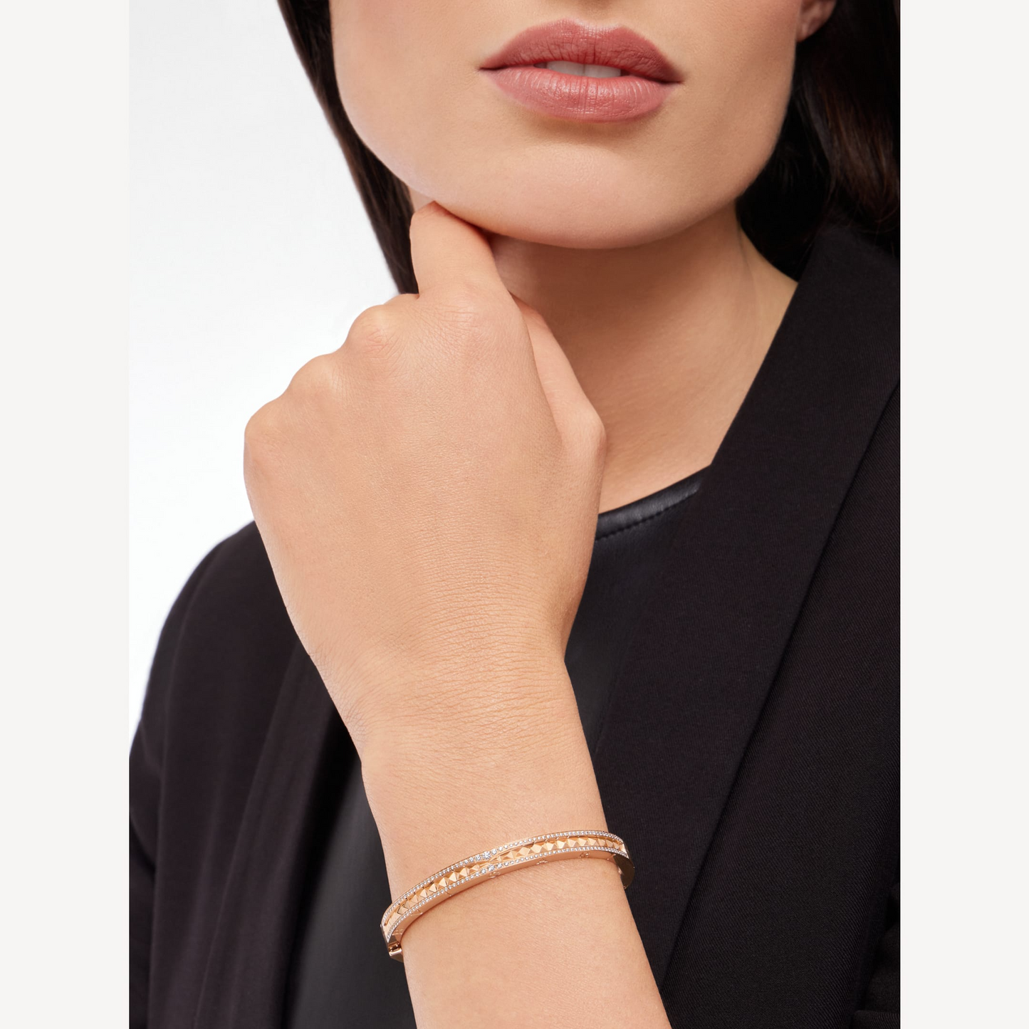 DIANA ZERO 1 SPIRAL AND PAVED DIAMOND PINK GOLD BRACELET