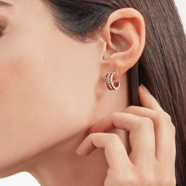 DIANA ZERO 1 ROCK PINK GOLD EARRINGS WITH STUDDED SPIRAL AND BLACK CERAMIC