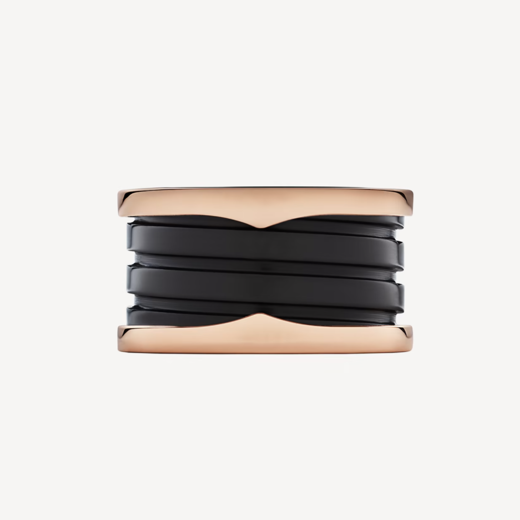 DIANA ZERO 1 FOUR-BAND LOOPS AND BLACK CERAMIC SPIRAL PINK GOLD RING