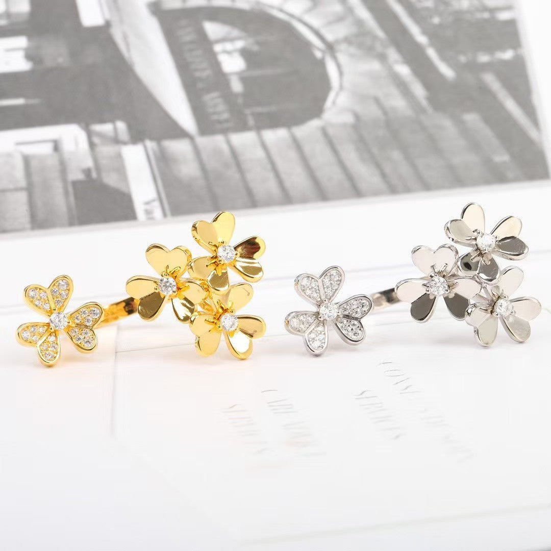 DIANA FLOWER RING SILVER GOLD DIAMOND OPENED