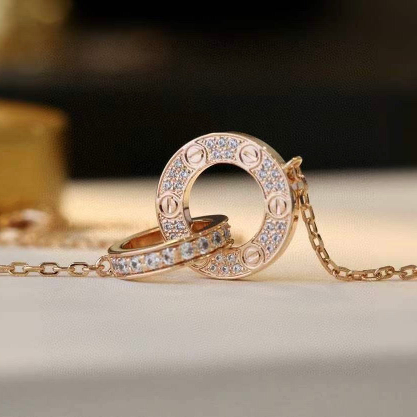 DIANA LOVE 7.6MM NECKLACE ROSE GOLD AND SILVER FULL DIAMOND