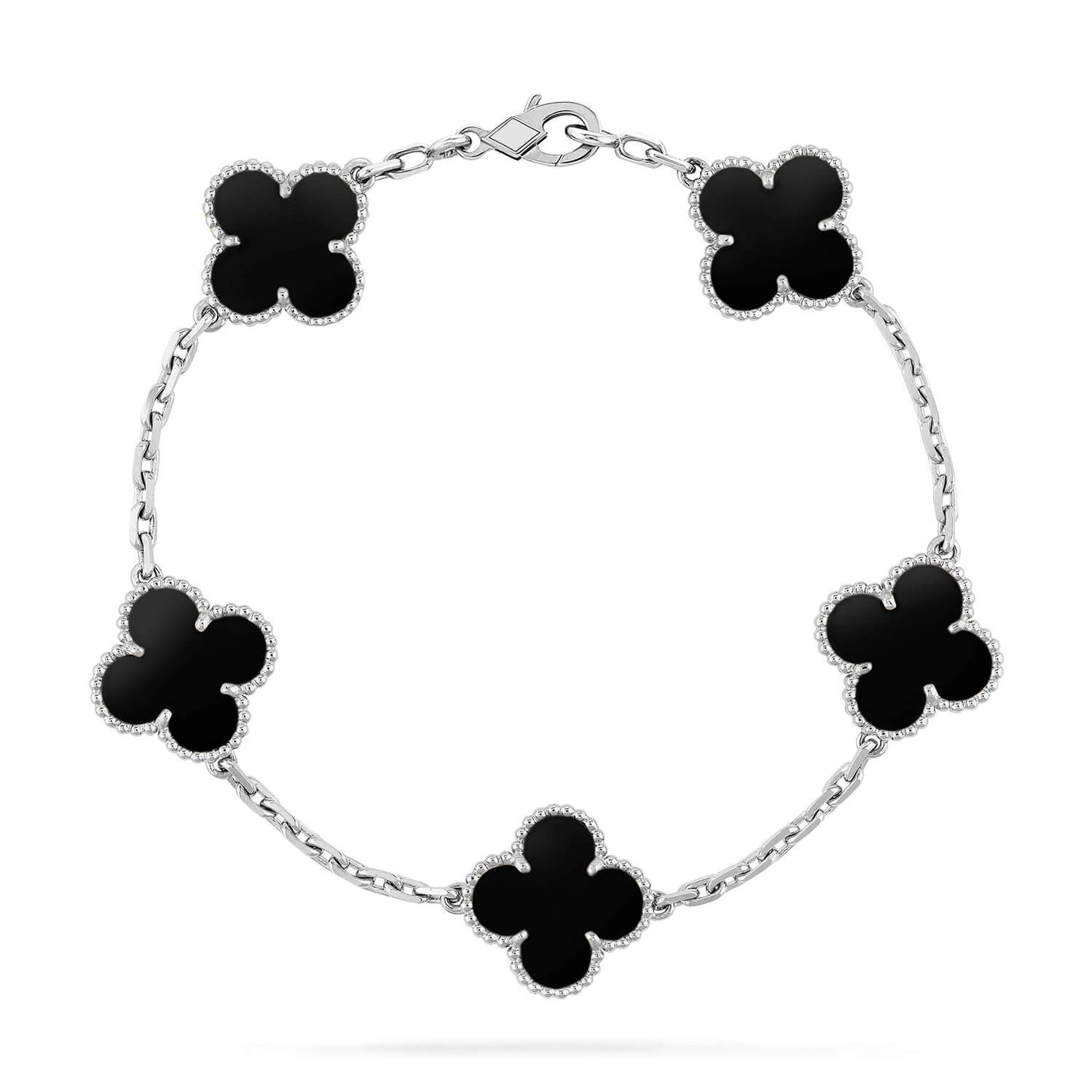 DIANA CLOVER 5 MOTIF ONYXS BRACELET SILVER