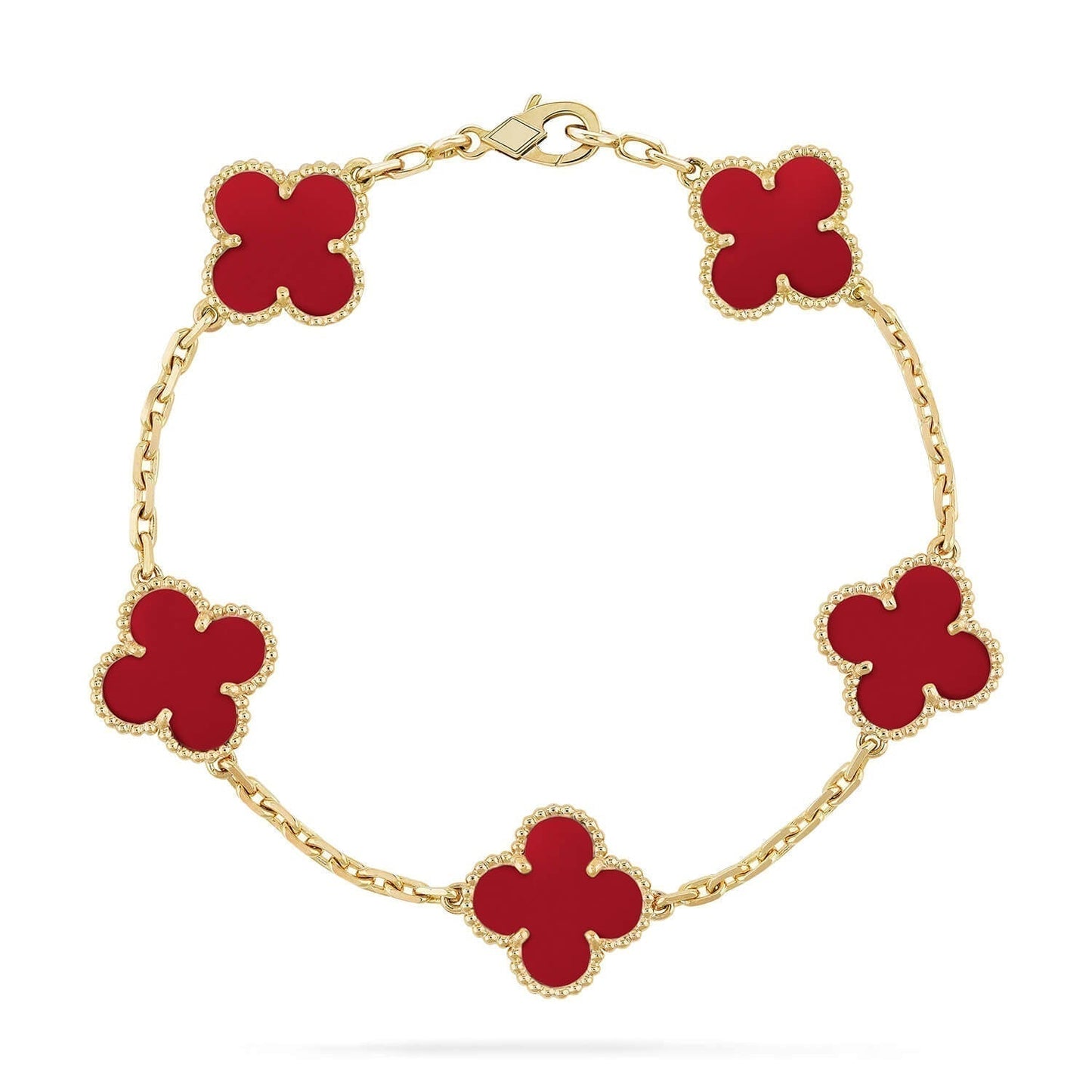 DIANA CLOVER 5 MOTIFS RED AGATE BRACELET