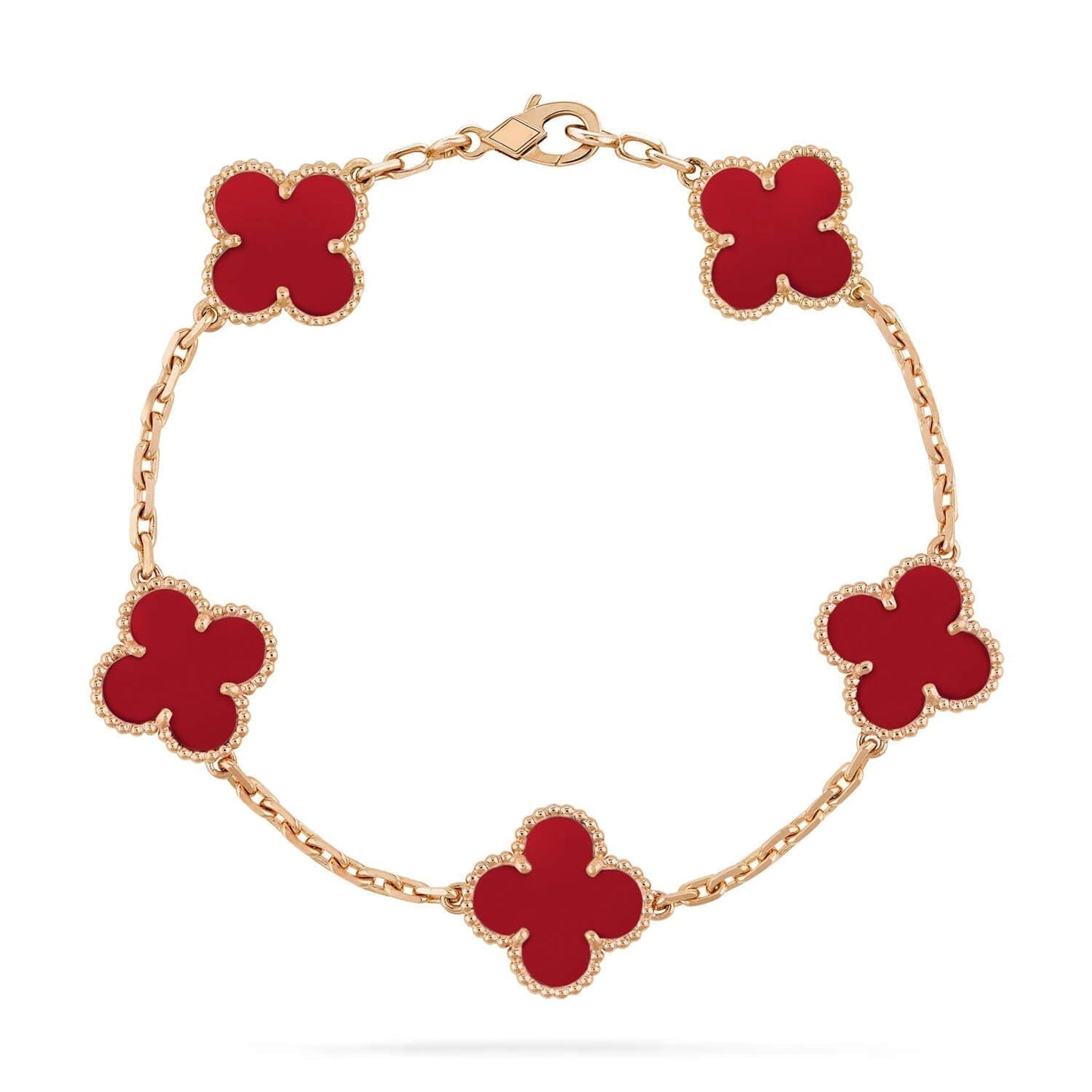 DIANA CLOVER 5 MOTIFS RED AGATE BRACELET