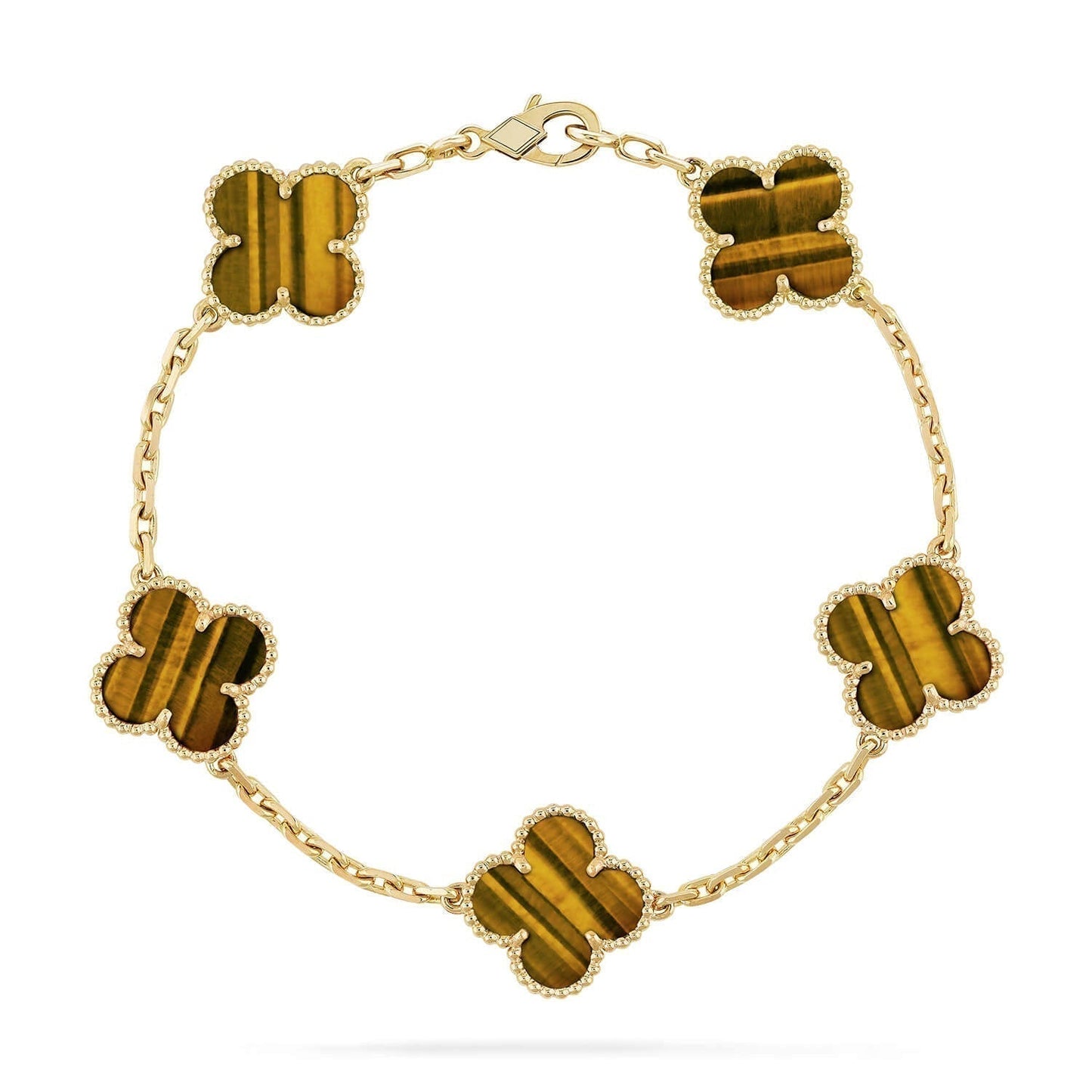 DIANA CLOVER 5 MOTIFS TIGER EYE BRACELET