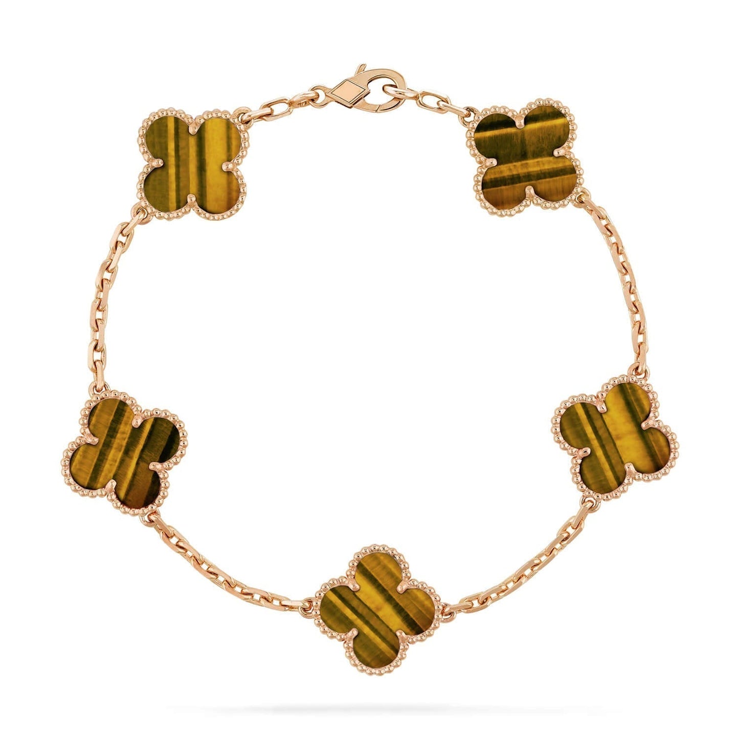 DIANA CLOVER 5 MOTIFS TIGER EYE BRACELET