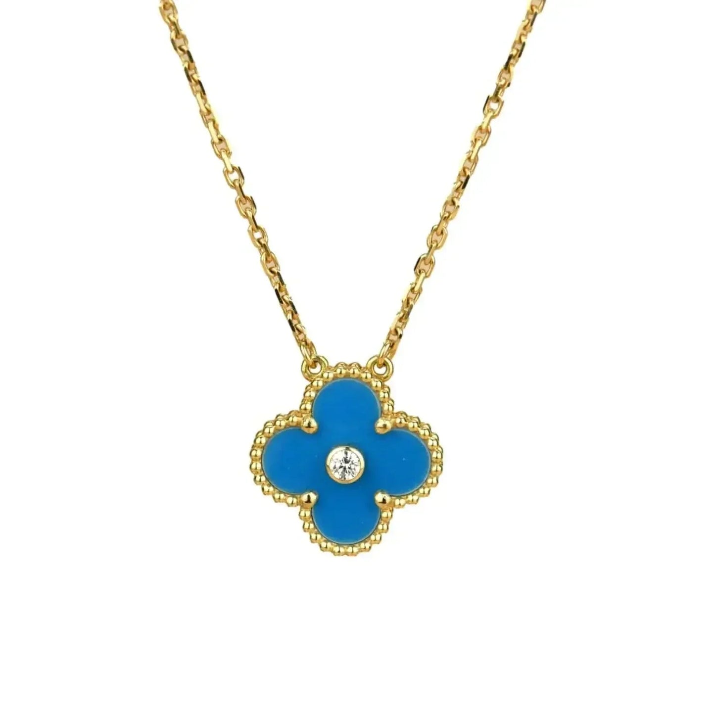 DIANA CLOVER 15MM DIAMOND AND BLUE AGATE NECKLACE