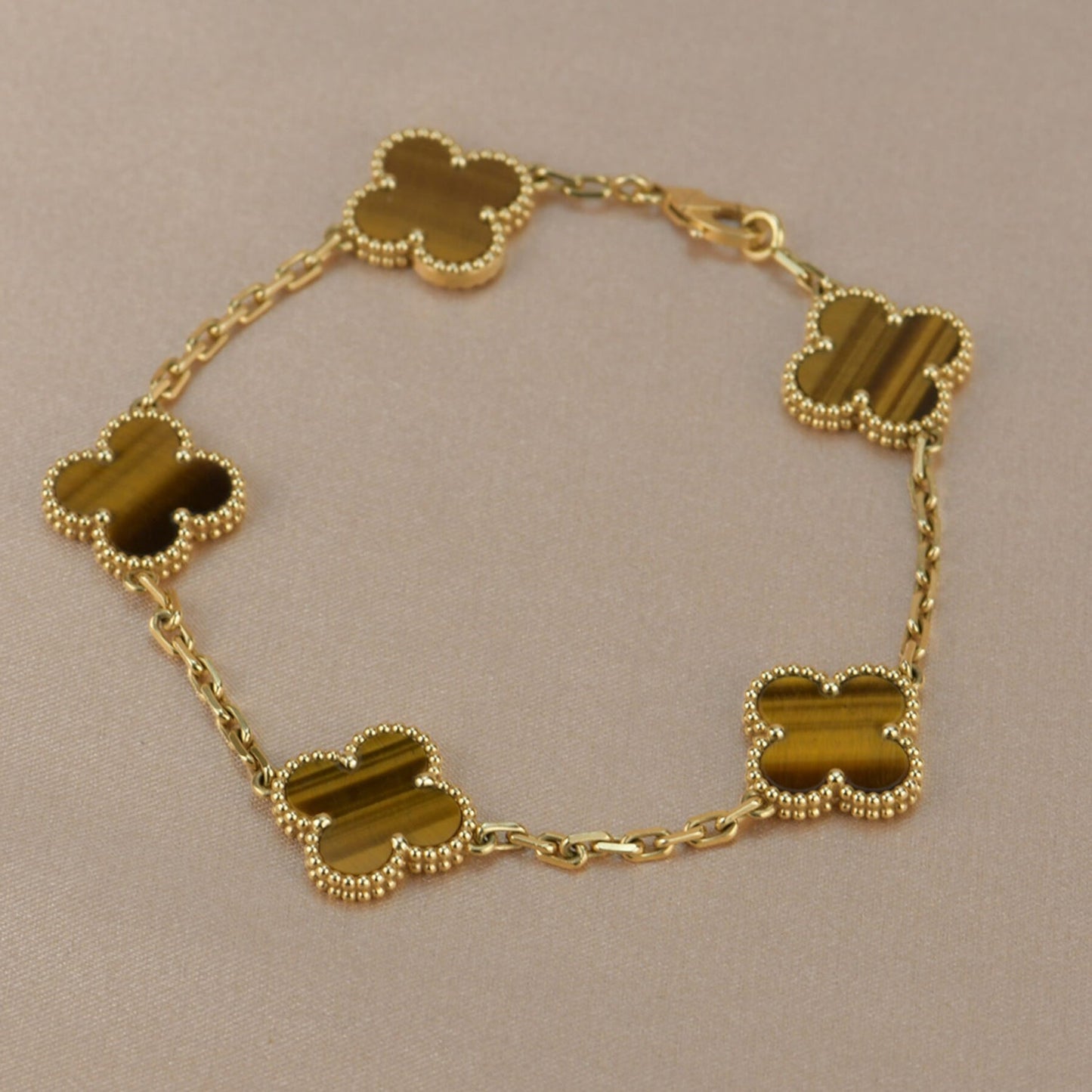 DIANA CLOVER 5 MOTIFS TIGER EYE BRACELET
