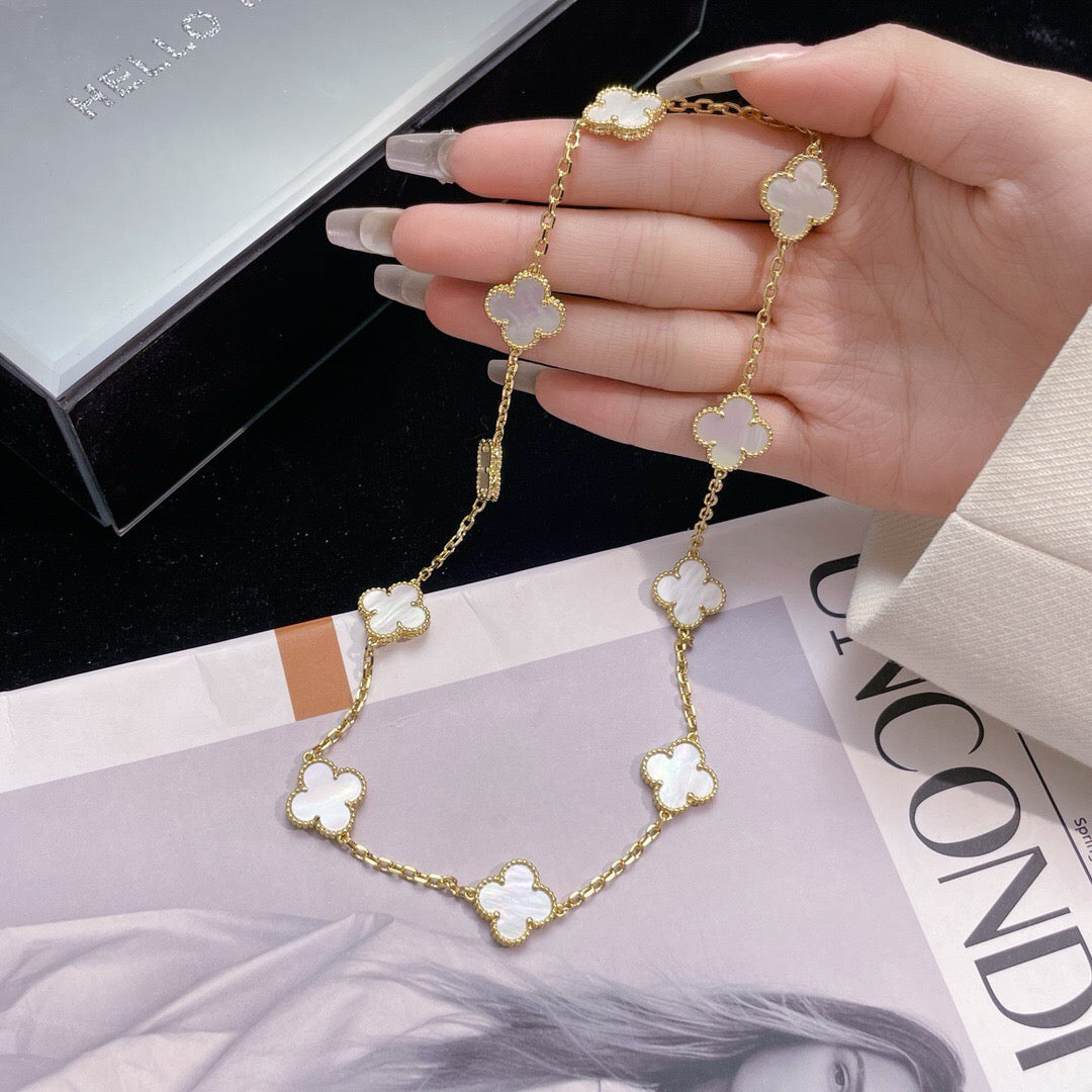 DIANA CLOVER 10 MOTIFS WHITE MOTHER OF PEARL NECKLACE