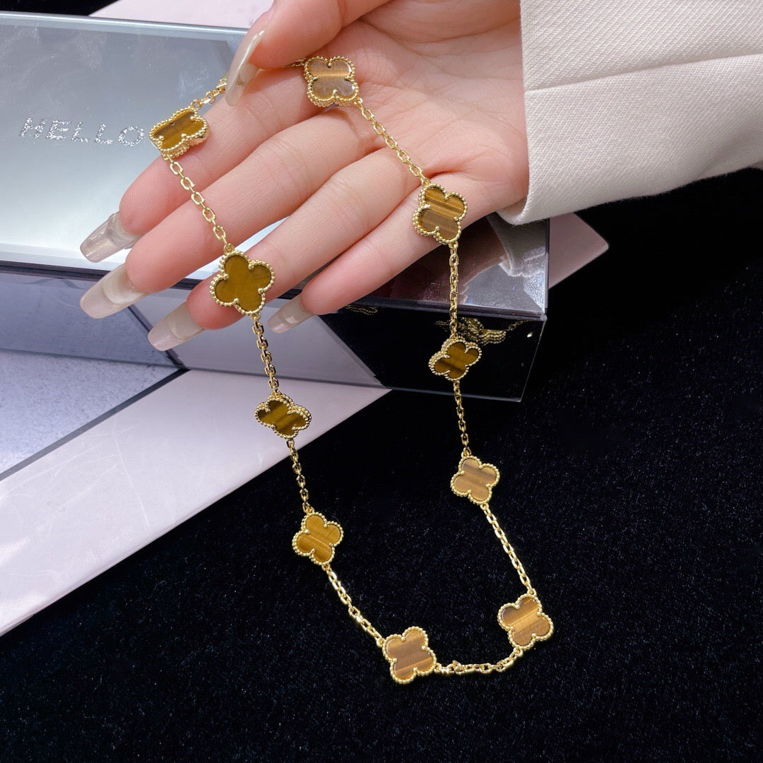 DIANA CLOVER 10 MOTIFS TIGER EYE NECKLACE