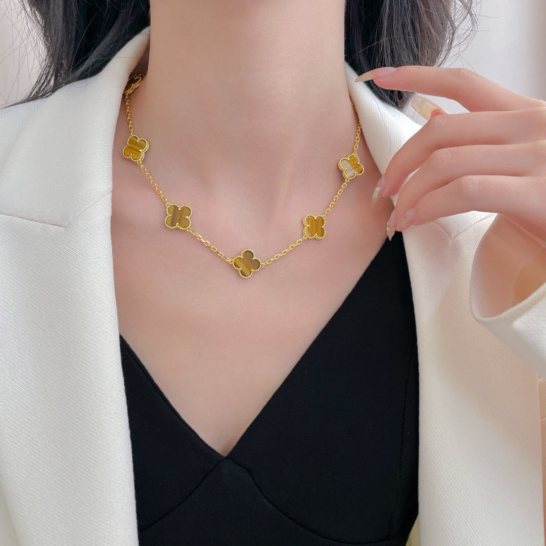 DIANA CLOVER 10 MOTIFS TIGER EYE NECKLACE