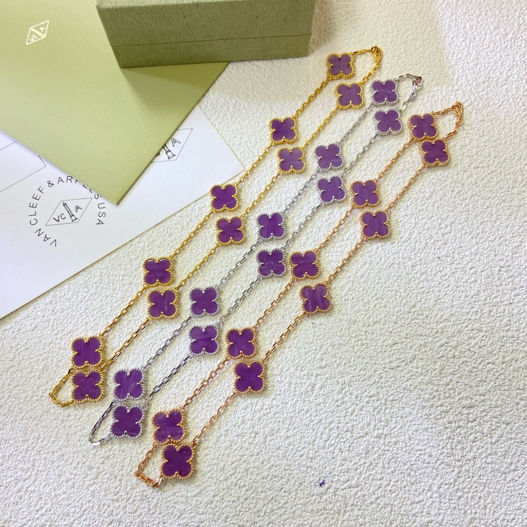 CLOVER 10 MOTIFS PURPLE VIOLET NECKLACE