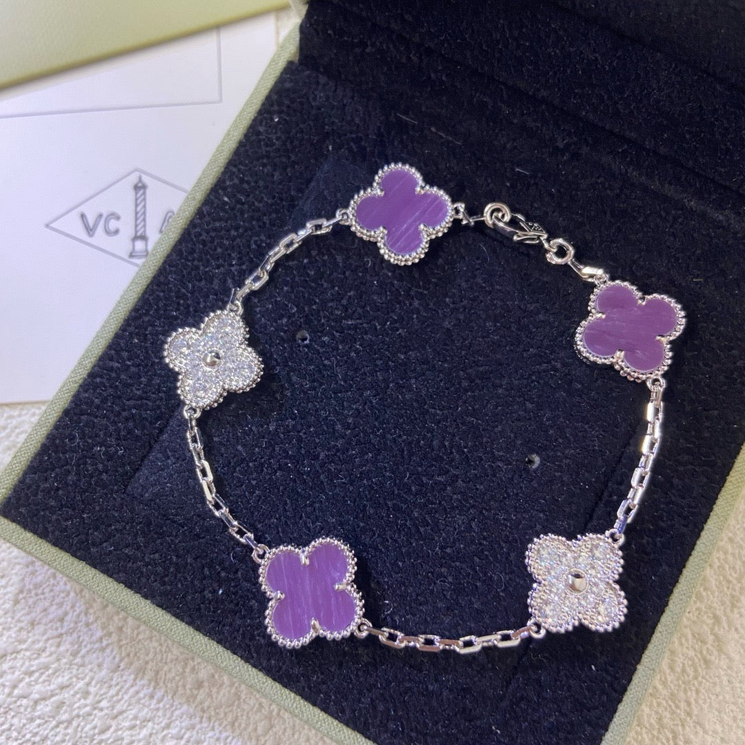 CLOVER 5 MOTIFS PURPLE VIOLET DIAMOND BRACELET