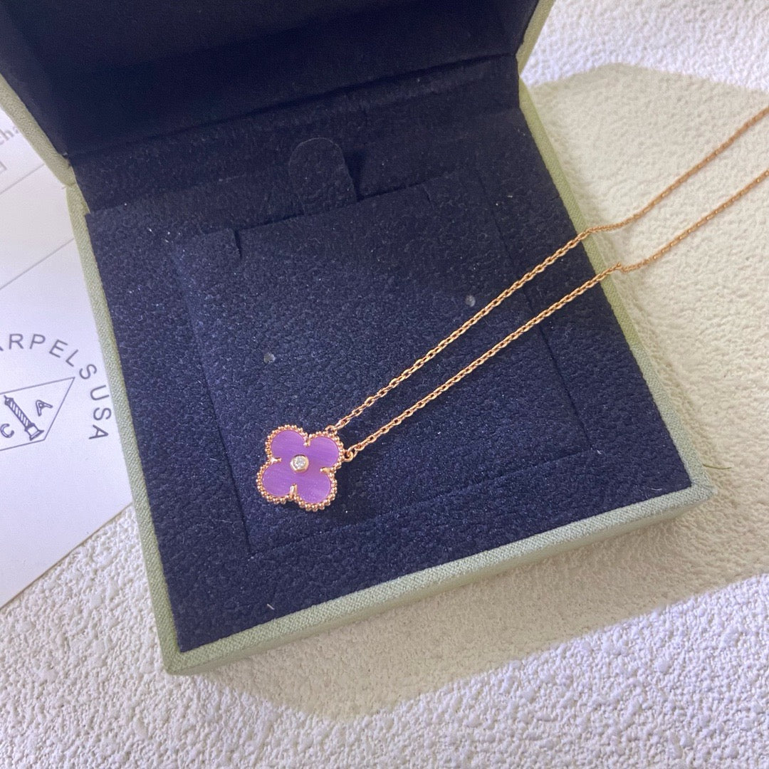 CLOVER 15MM DIAMOND PURPLE VIOLET NECKLACE