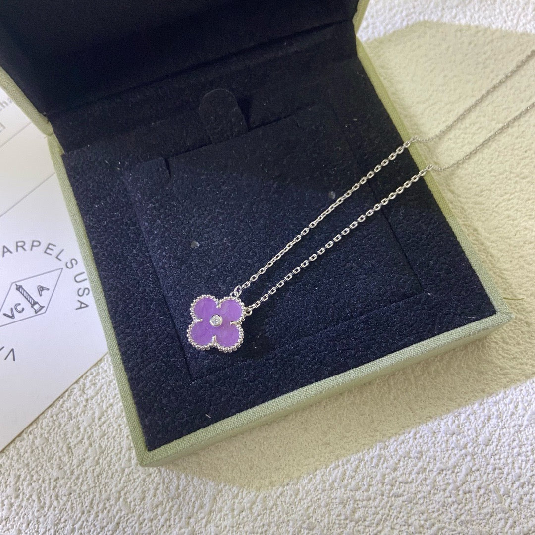 CLOVER 15MM DIAMOND PURPLE VIOLET NECKLACE