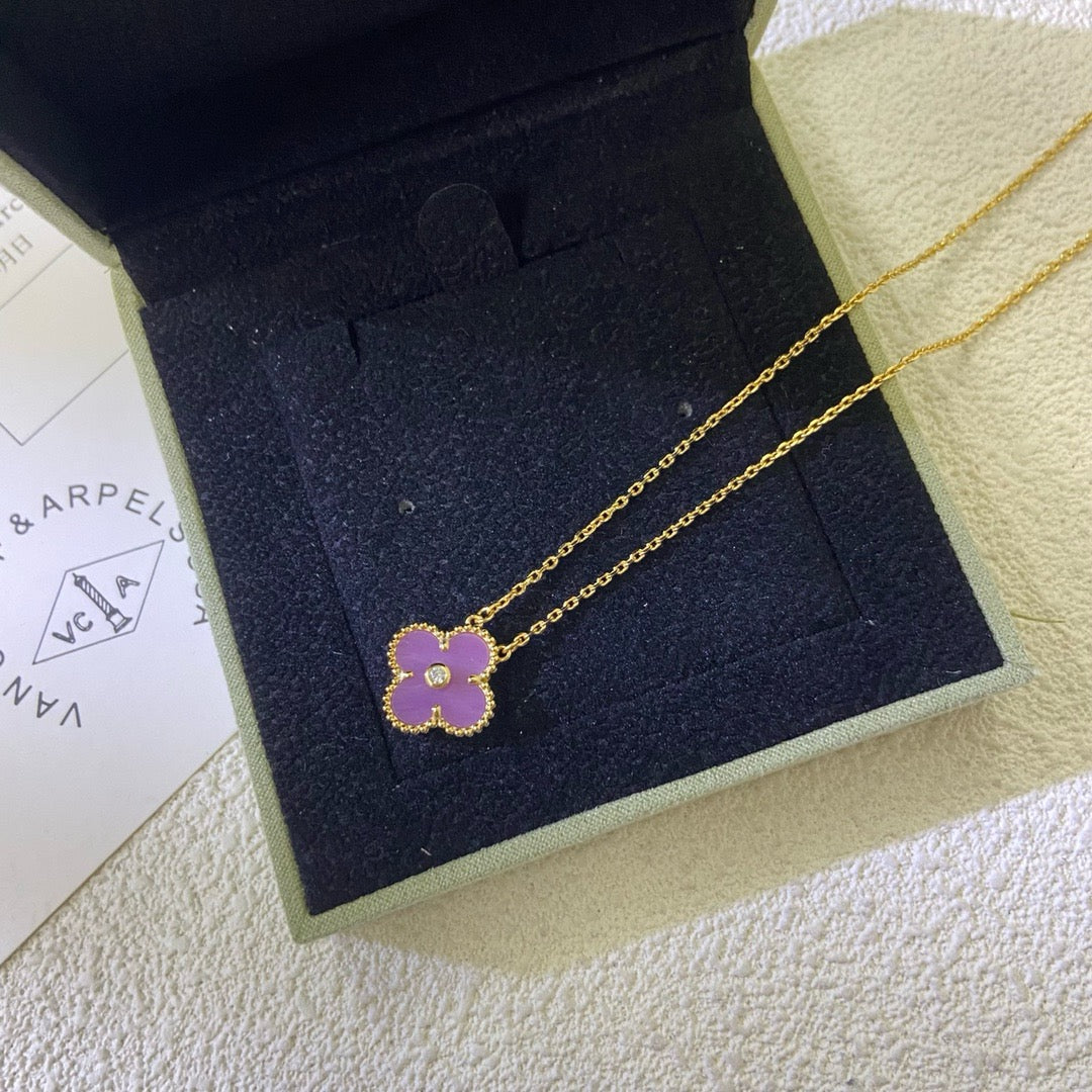 CLOVER 15MM DIAMOND PURPLE VIOLET NECKLACE