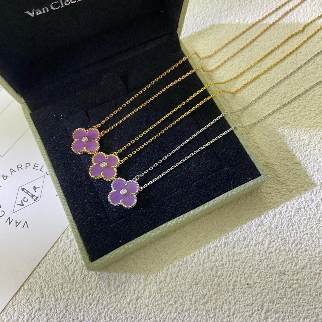 CLOVER 15MM DIAMOND PURPLE VIOLET NECKLACE
