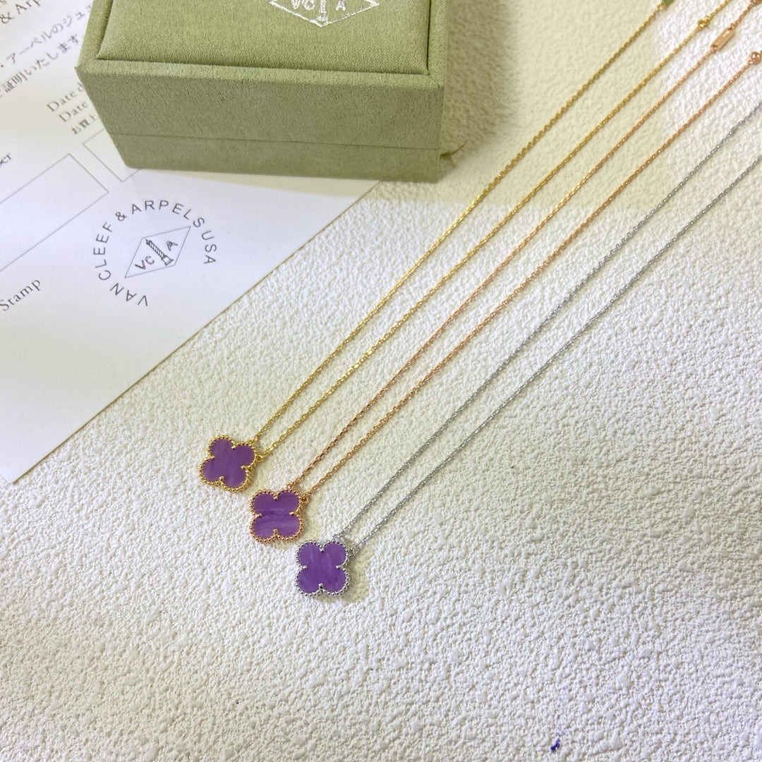 CLOVER 15MM PURPLE VIOLET NECKLACE