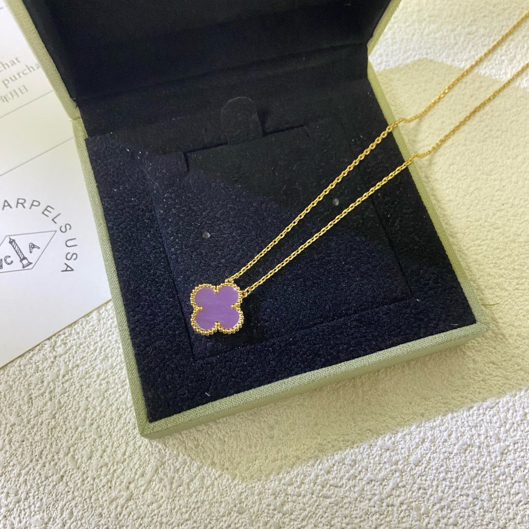 CLOVER 15MM PURPLE VIOLET NECKLACE