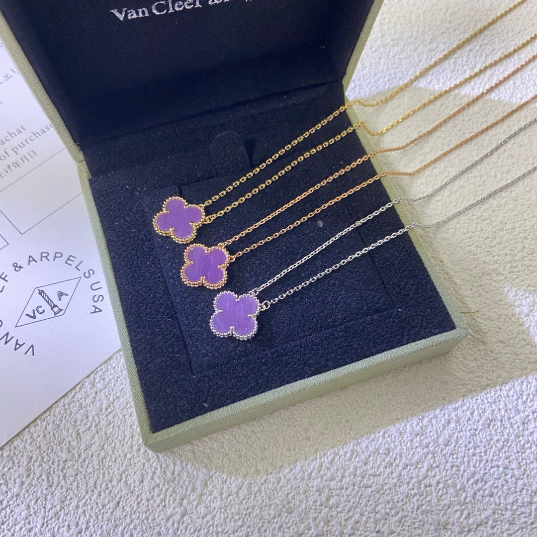 CLOVER 15MM PURPLE VIOLET NECKLACE
