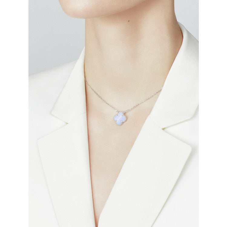 DIANA CLOVER 15MM BLUE CHALCEDONY NECKLACE SILVER