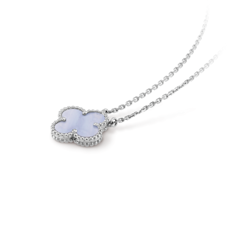 DIANA CLOVER 15MM BLUE CHALCEDONY NECKLACE SILVER