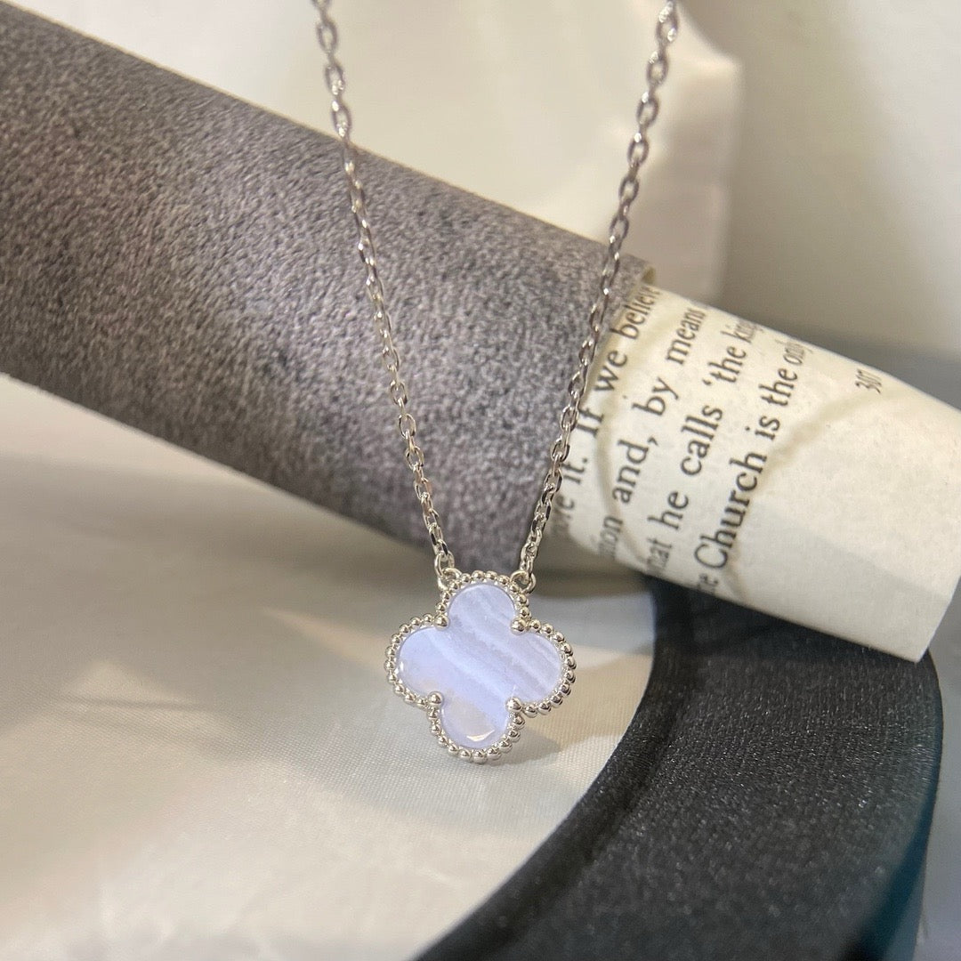 DIANA CLOVER 15MM BLUE CHALCEDONY NECKLACE SILVER