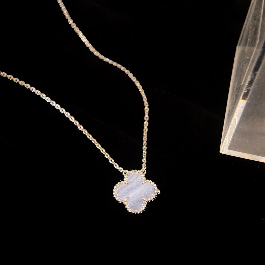 DIANA CLOVER 15MM BLUE CHALCEDONY NECKLACE SILVER
