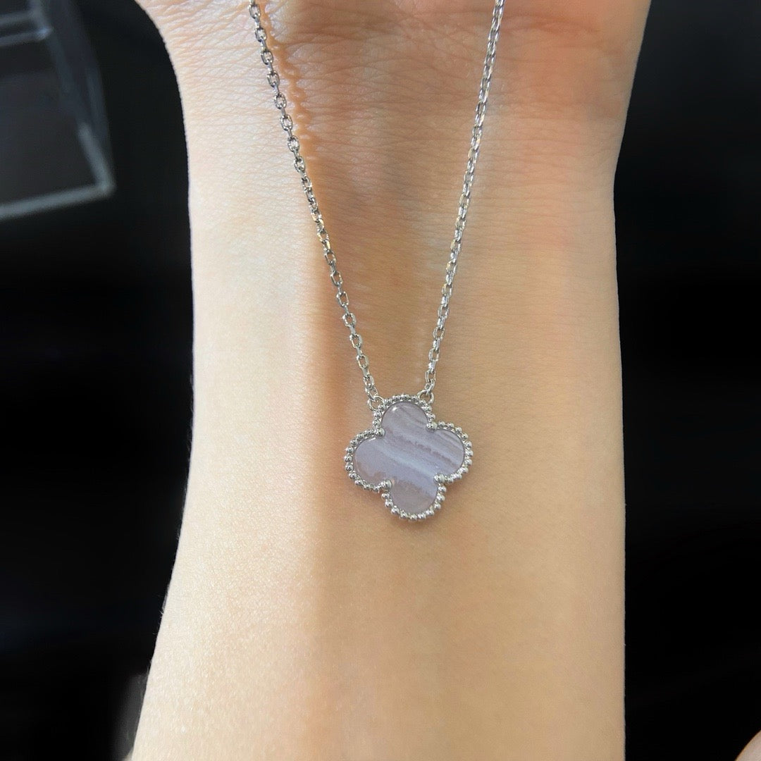 DIANA CLOVER 15MM BLUE CHALCEDONY NECKLACE SILVER