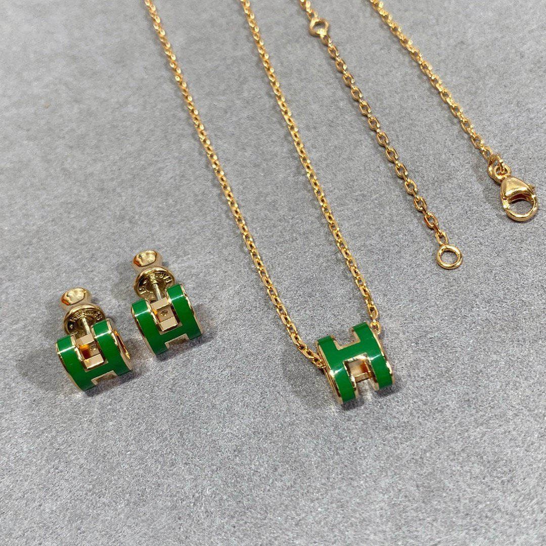 DIANA POP H GREEN NECKLACE SILVER AND GOLD