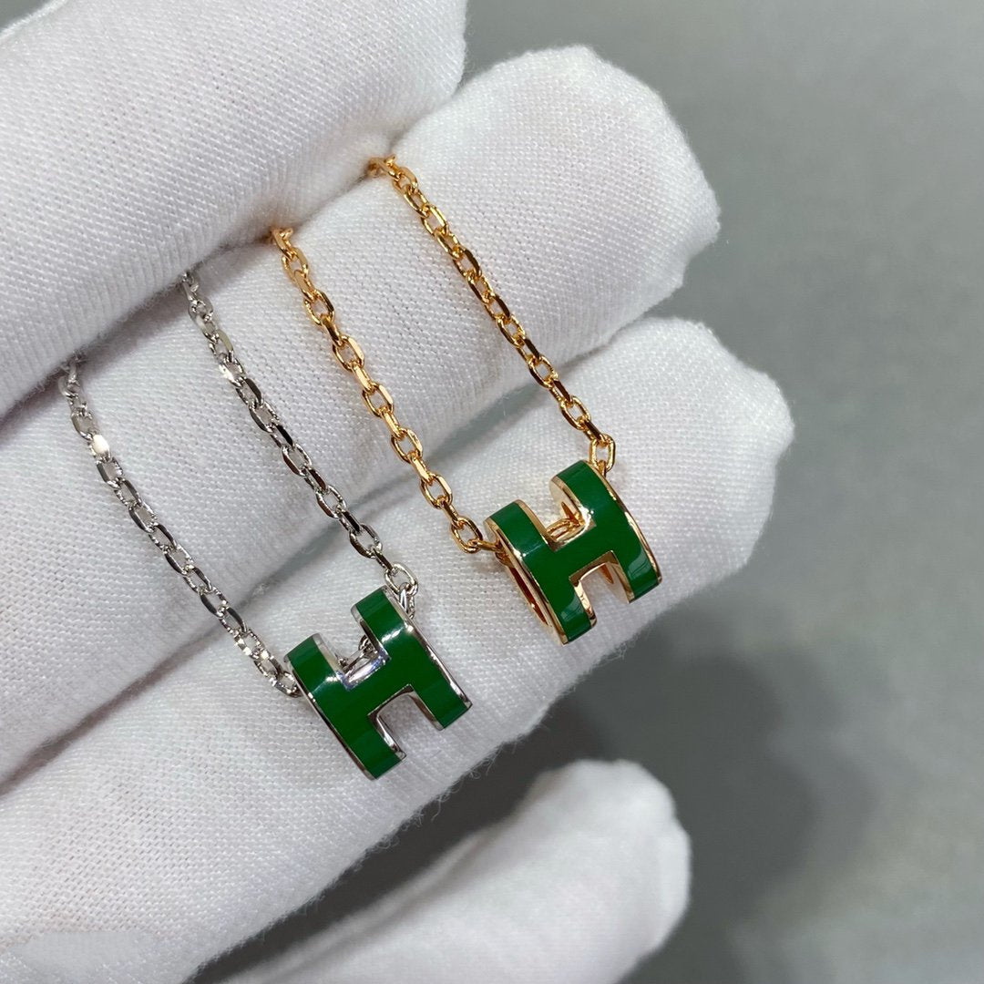 DIANA POP H GREEN NECKLACE SILVER AND GOLD