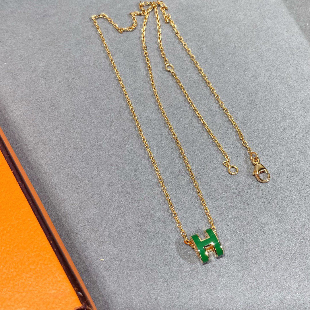 DIANA POP H GREEN NECKLACE SILVER AND GOLD
