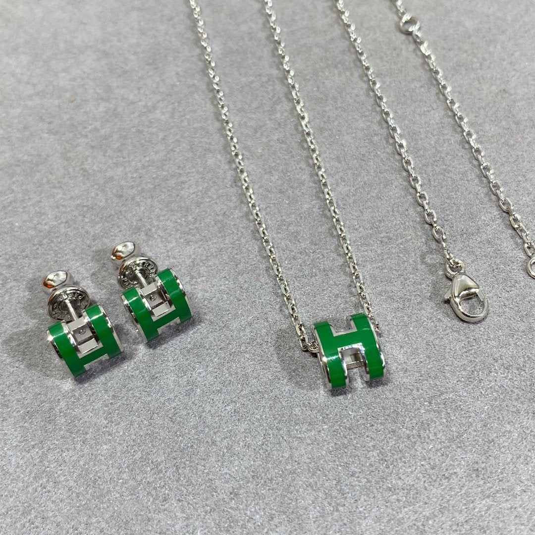 DIANA POP H GREEN NECKLACE SILVER AND GOLD