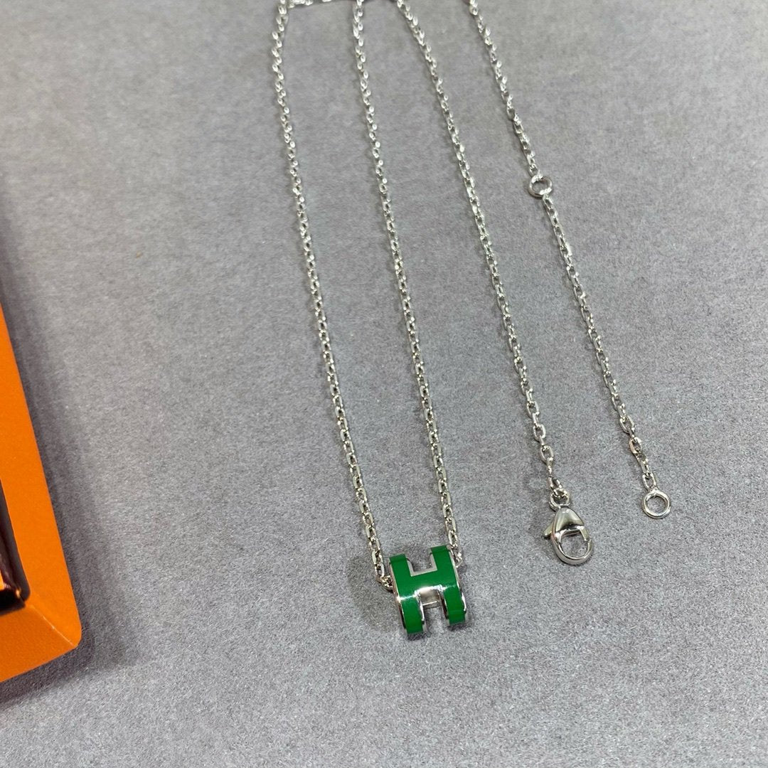 DIANA POP H GREEN NECKLACE SILVER AND GOLD