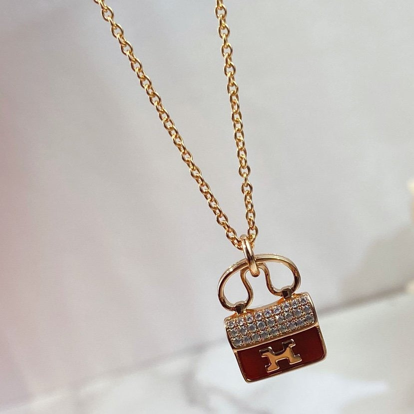 DIANA CONSTANCE RED PEDANT PINK GOLD NECKLACE