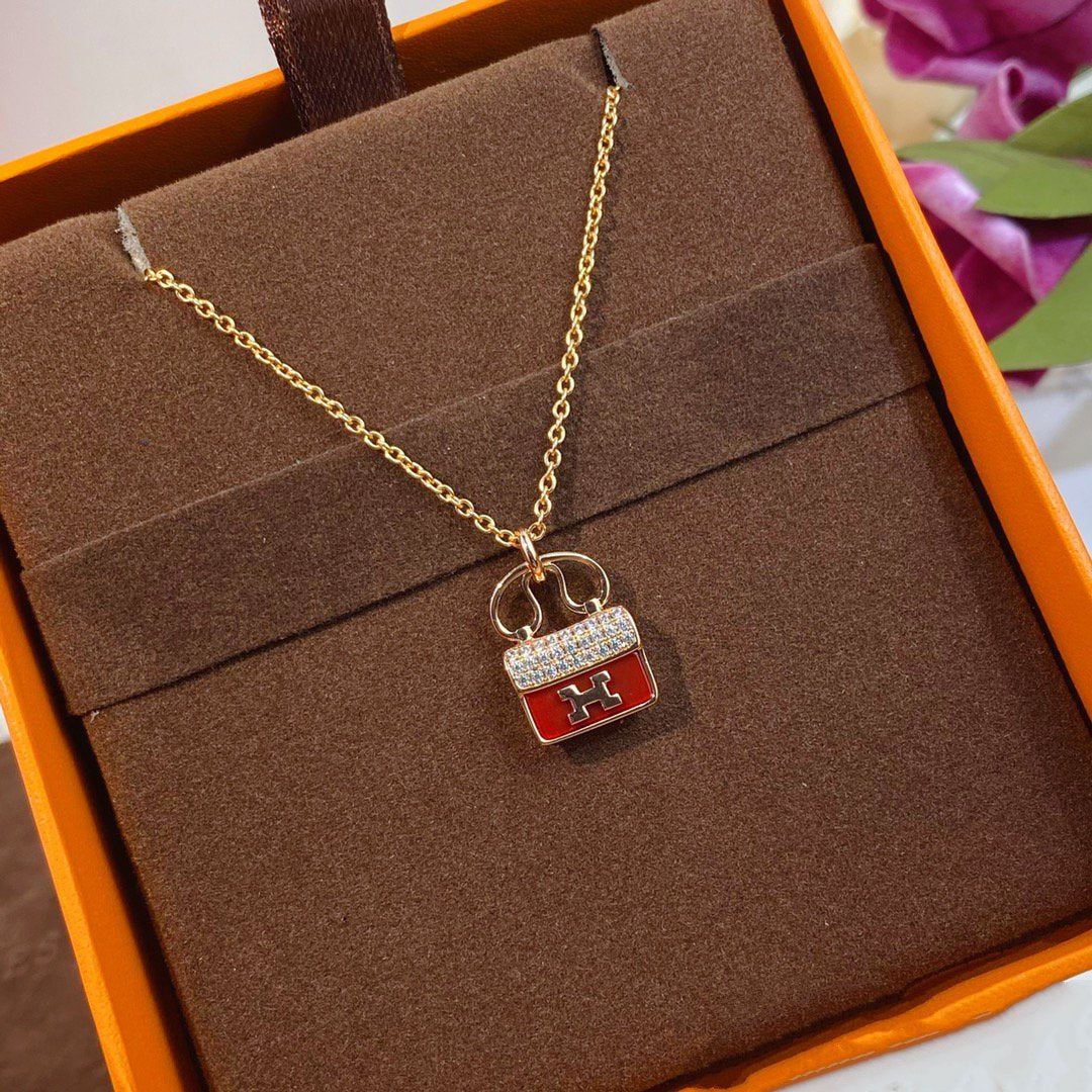 DIANA CONSTANCE RED PEDANT PINK GOLD NECKLACE