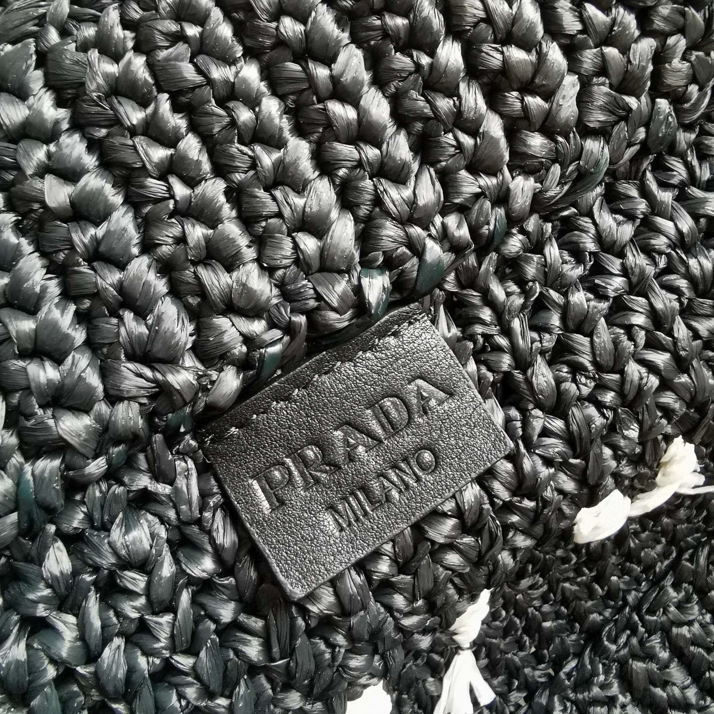 crochet tote bag 40cm black raffia