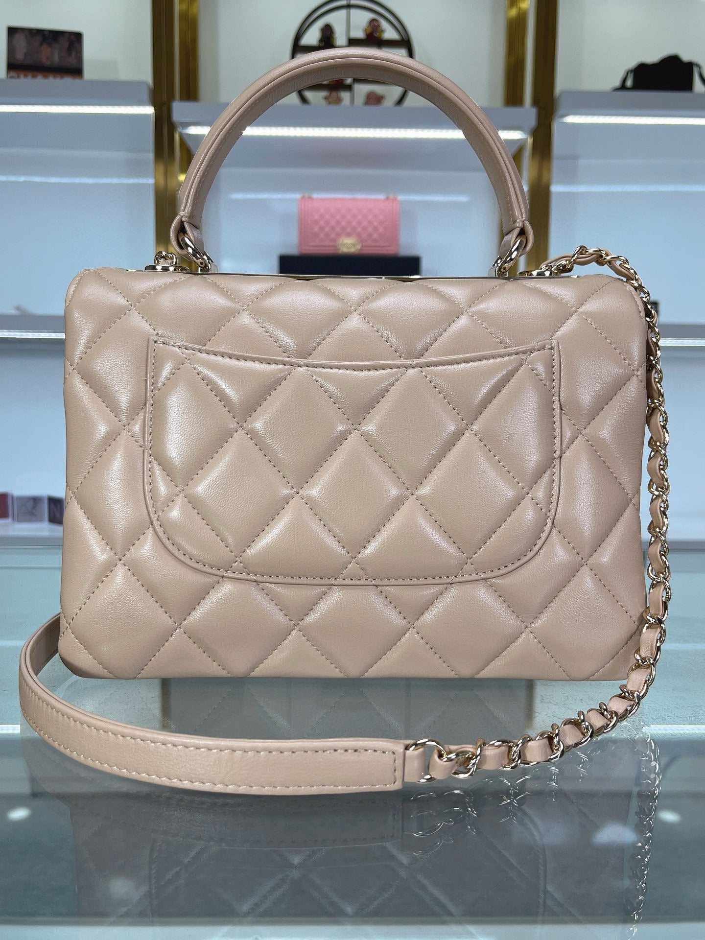 CC TRENDY 25CM BEIGE LAMBSKIN LIGHT GOLD HARDWARE