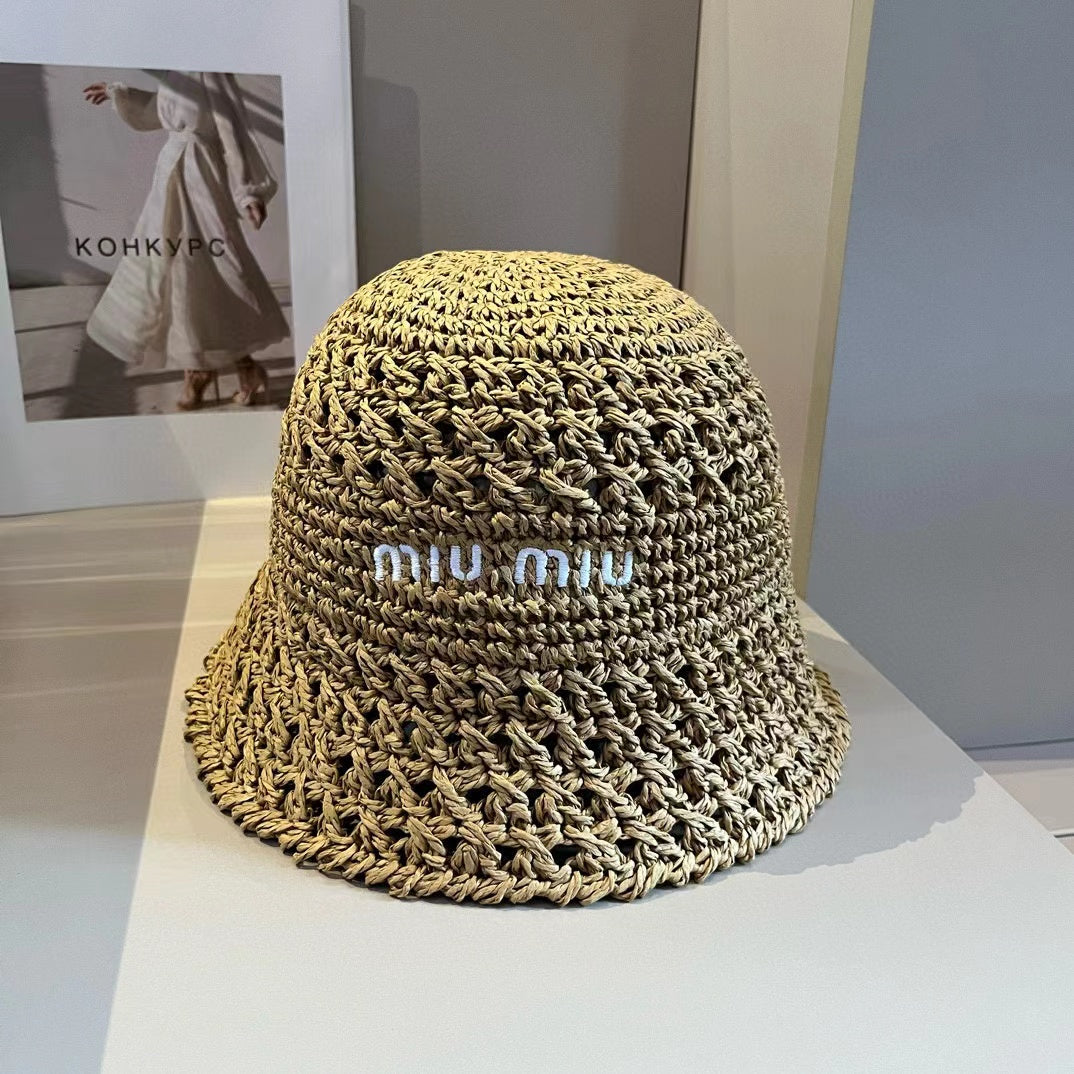Miu Beige Woven Fabric Hat