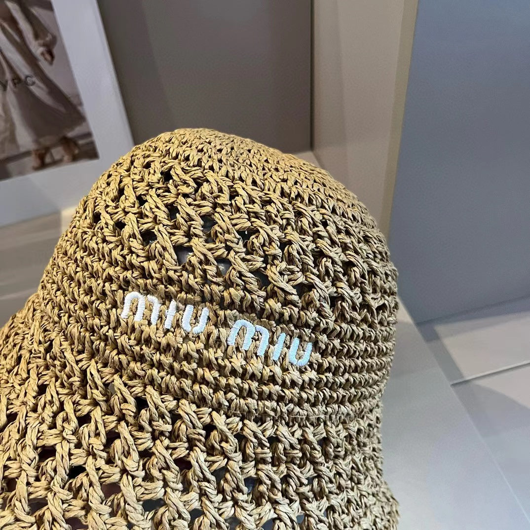 Miu Beige Woven Fabric Hat
