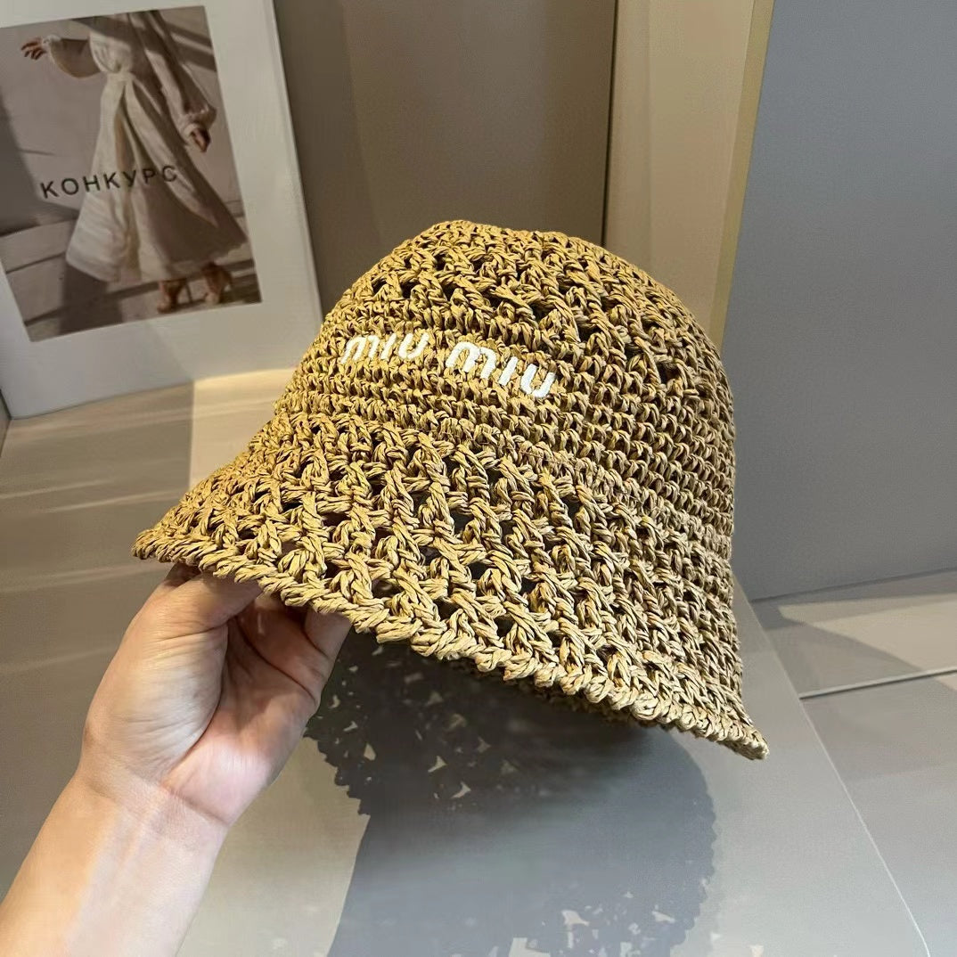 Miu Beige Woven Fabric Hat