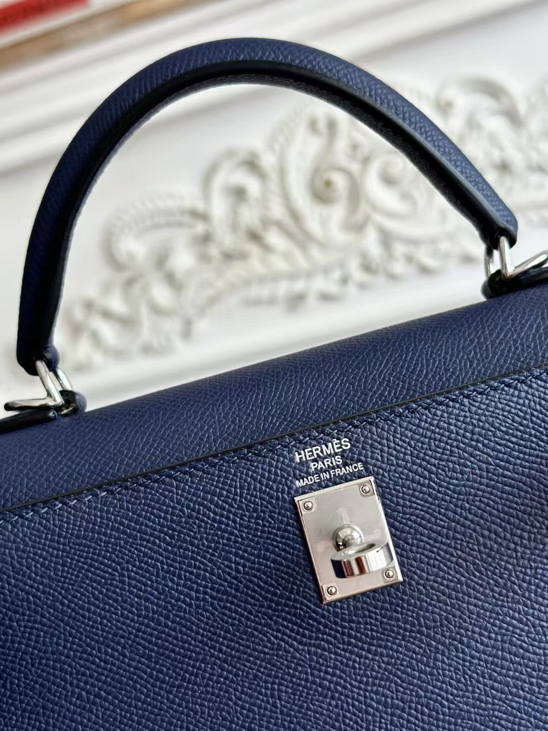 HM Kelly Sellier Blue Epsom Leather Silver Hardware