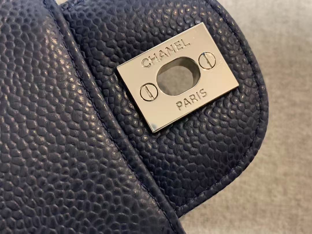 CC Classic Jumbo Navy Blue Lambskin Silver Hardware
